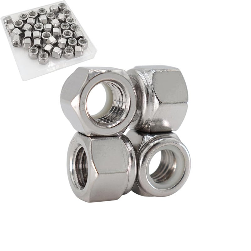 STORMCUBE 3/8"-16 Nylon Insert Hex Lock Nuts 40 Pack 304 Stainless Steel Self-Locking Nylon Lock Nuts Plain Finish for Industrial Construction Fasteners - Image 1